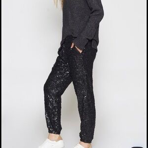 Joie Sequined Jogger Pants Aife Caviar Black Tapered Elastic Ankle
